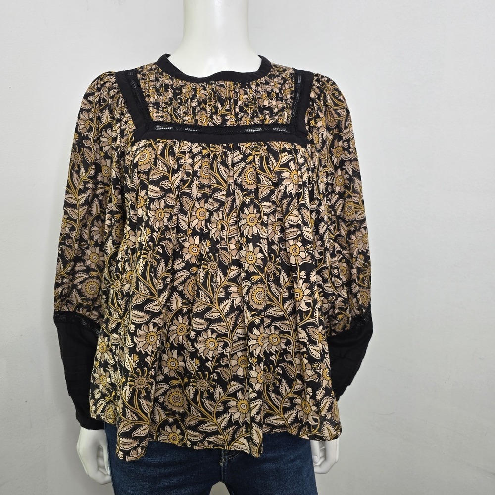 Cleobella Harley Blouse Top Size M India Floral Boho Preppy Balloon Slv Peasant